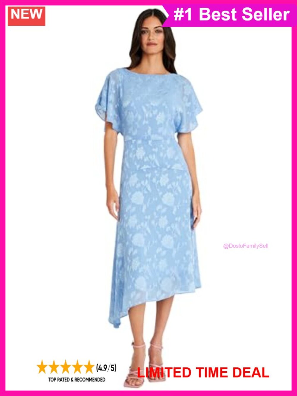 Flutter Sleeve Burnout Midi Dress Semi Formal Wedding Guest